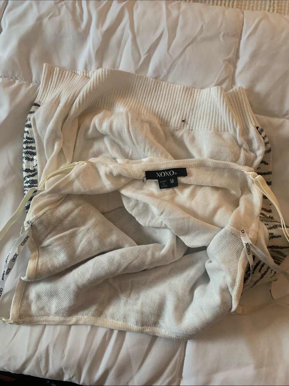 XOXO Cream Knit Hoodie with Zebra Side Detail